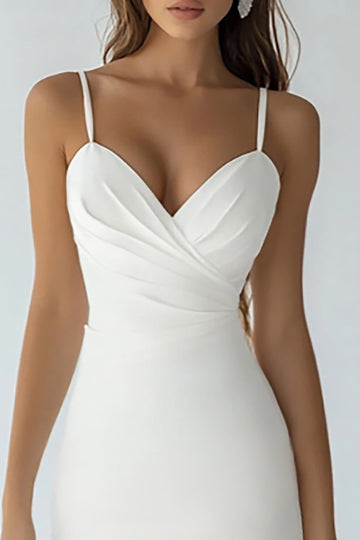 White High Low Ruched Bodycon Graduation Dress